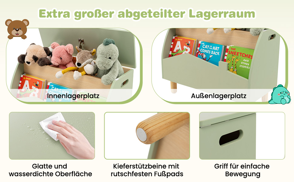 COSTWAY Скринька для іграшок з полицею, дерев'яна іграшковий ящик з кришкою, комод для іграшок, органайзер для дитячої кімнати, 60x30x44 см (Білий)