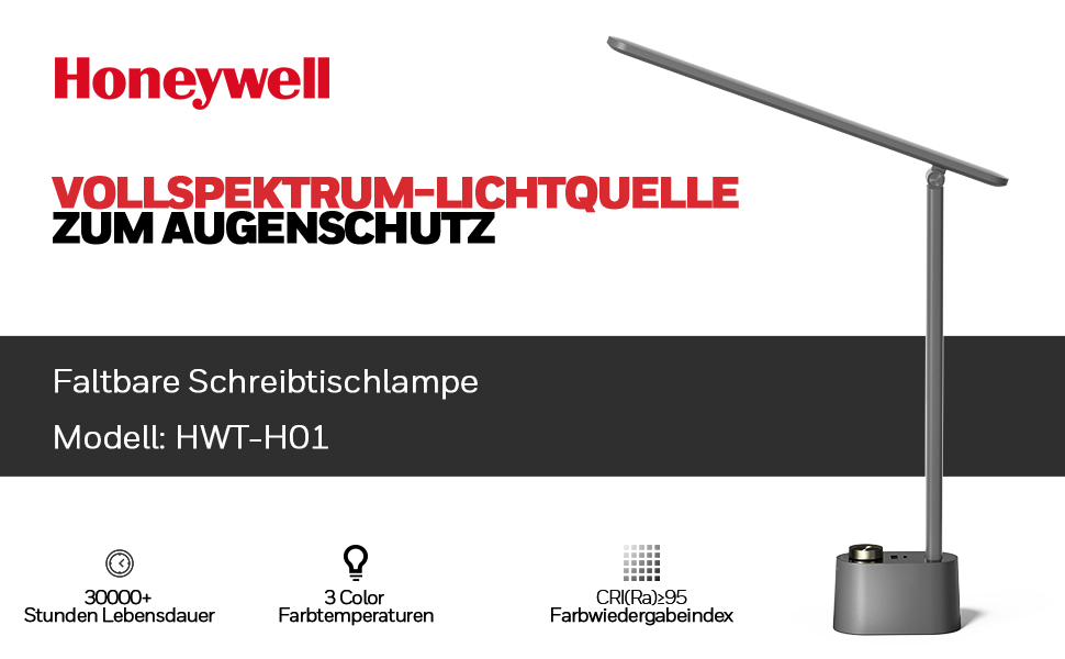 Настільна лампа Honeywell з USB, з можливістю затемнення, легкий для очей, складний, портативний, HWT-H01 сірий