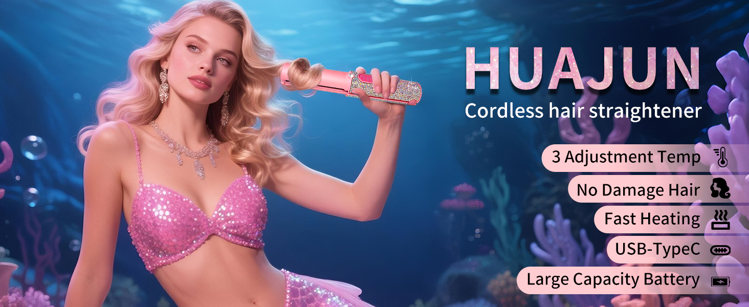 Бездротовий випрямляч для волосся Titan Mermaid 2-в-1 з акумулятором 5000mAh: випрямлення, завивка, швидкий нагрів до 205°C, портативний для подорожей