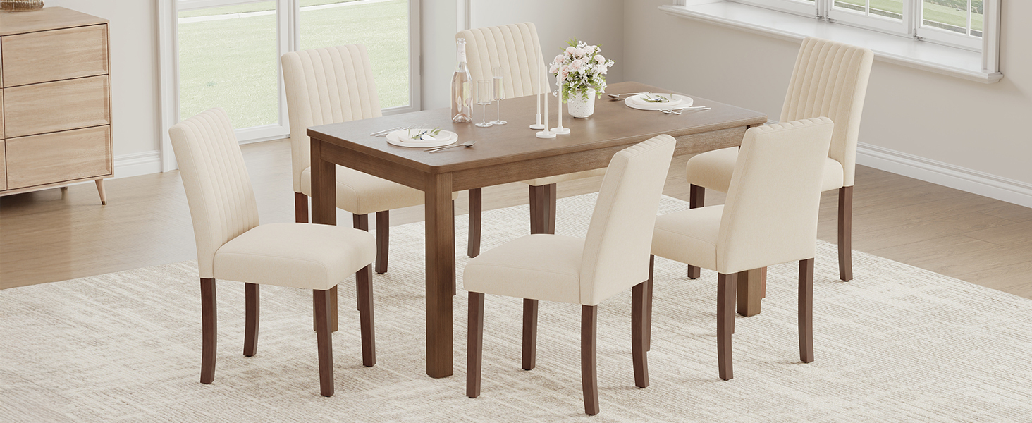 COLAMY Комплект обідніх стільців для їдальні, 6 шт., з м'якою оббивкою, спинкою, для кухні, ресторану (бежевий)