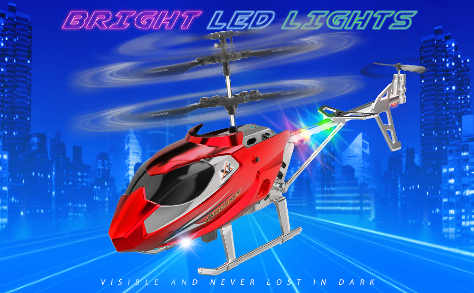 Радіокерований гелікоптер Hubschrauber 2.4G з LED підсвіткою для хлопчиків та дорослих (від 12 років), 3.5 канали, гіростабілізатор, фіксована висота, автоматичний зліт, червоний