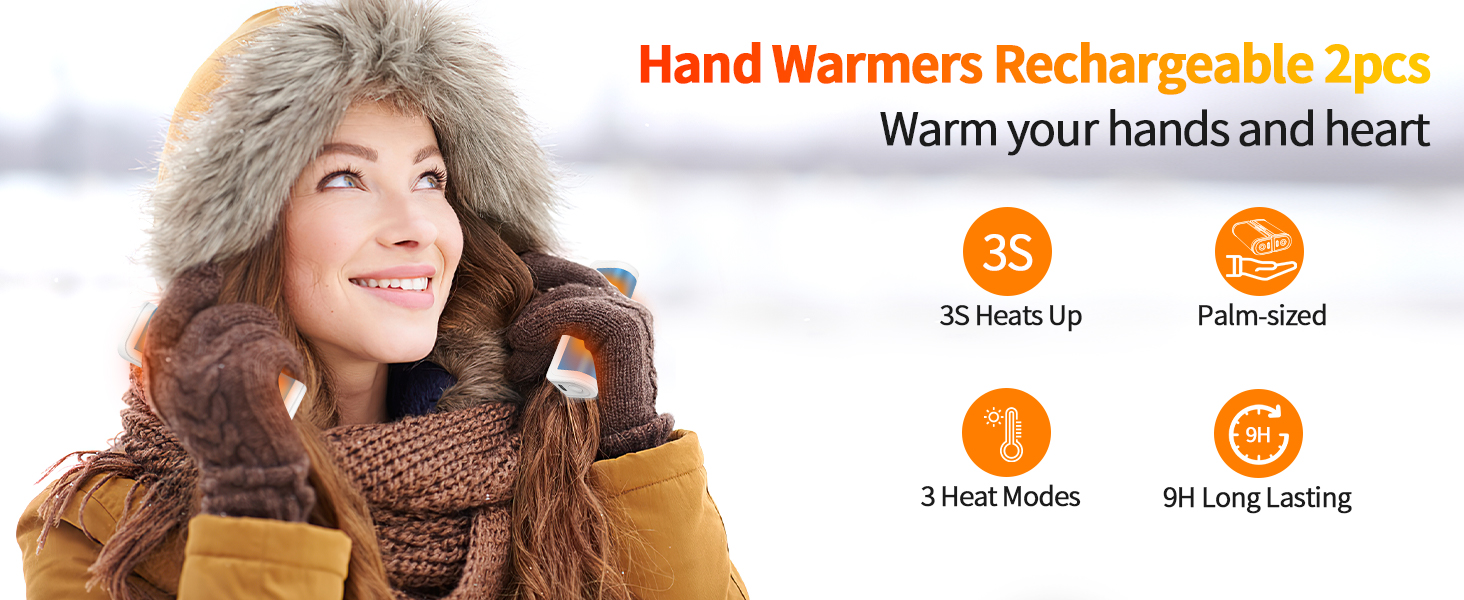 Електричні грілки для рук 2 шт. - USB перезаряджувані, 3 режими нагріву, для дітей та жінок (блакитні)