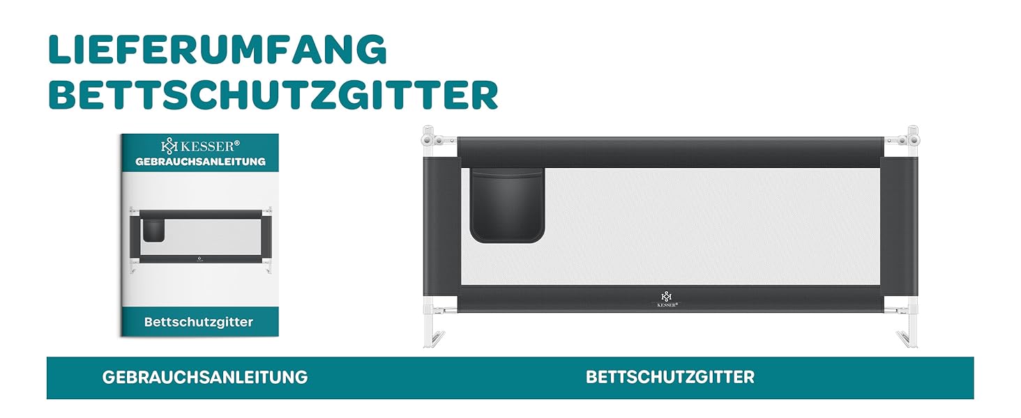 Захисний бортик для ліжка KESSER 180 см сірий: сітка, складаний, регульований, захист від випадання для дітей та малюків