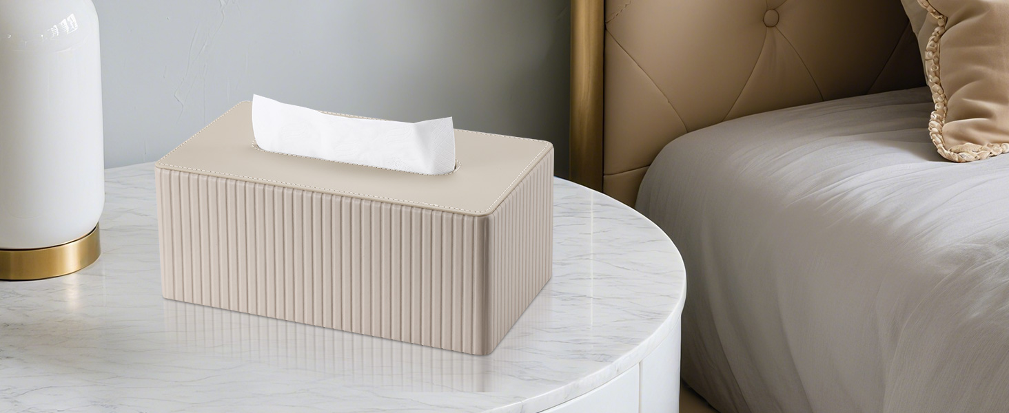 Скляниця для серветок KINGFOM, бежева, прямокутна, з PU шкіри – декоративна скляниця для серветок для вітальні, ванної кімнати та офісу