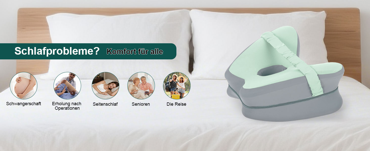Ортопедична подушка між колін для сну на боці Dioxide з ефектом пам'яті (Memory Foam) для розвантаження спини, стегон та суглобів, м'ятна