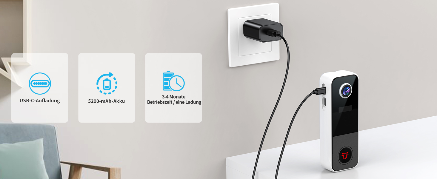Відеодзвінок Ankway з камерою 3MP, Wi-Fi, акумулятор 5200mAh, двосторонній аудіо, розпізнавання людей, нічне бачення, водонепроникність, сповіщення, сумісність з Alexa