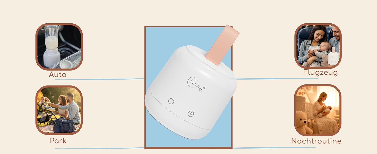 Підігрівач для пляшечок Lämmy – акумуляторний, портативний, точний, не протікає, компактний – для всіх пляшечок, USB