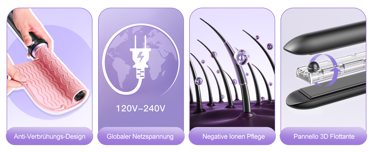 BESTOPE PRO Локкенстаб: Набір для створення локонів 5 в 1 з плойкою, термощіткою, 3 локонами (9mm-25mm) для великих локонів, 13 температур, керлером з термозахистом. Матова поверхня, рукавичка, затискач. Колір: Північне сяйво (Lila)