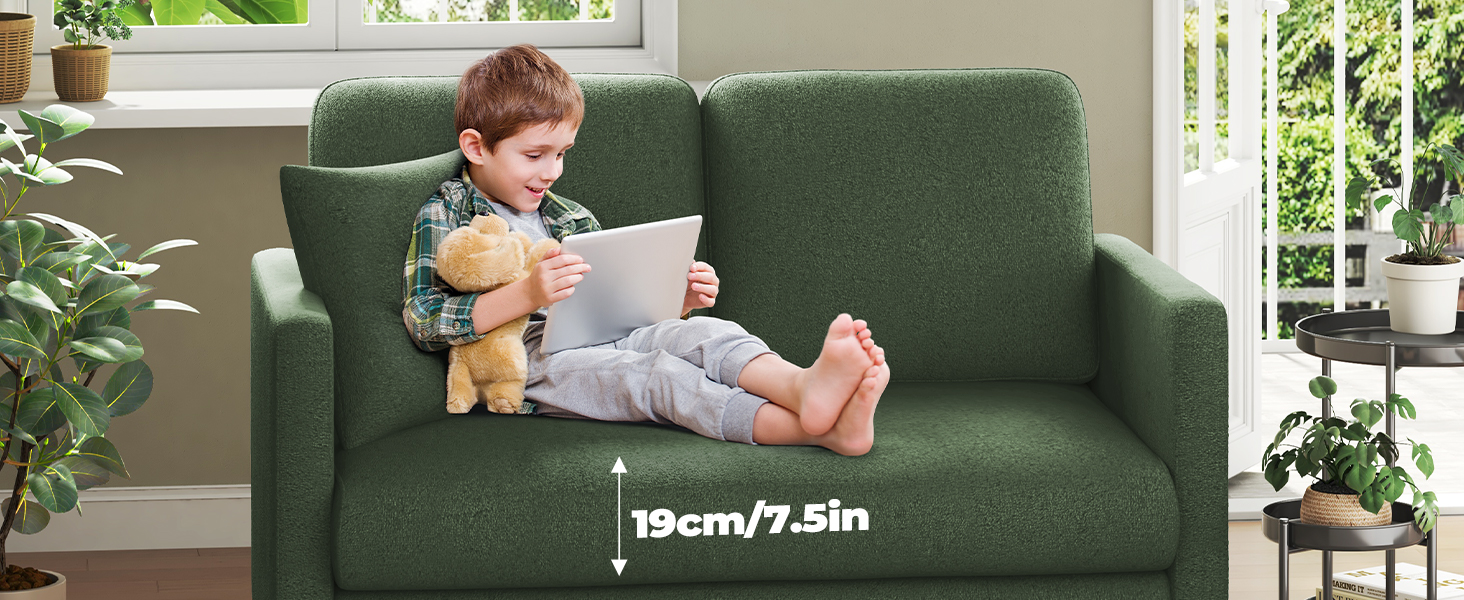 Диван 2-місний, компактний, 130 см, зелений. Зручний диван для підліткової кімнати, легко збирається без інструментів. Дивани з масиву дерева, компактні дивани для вітальні.