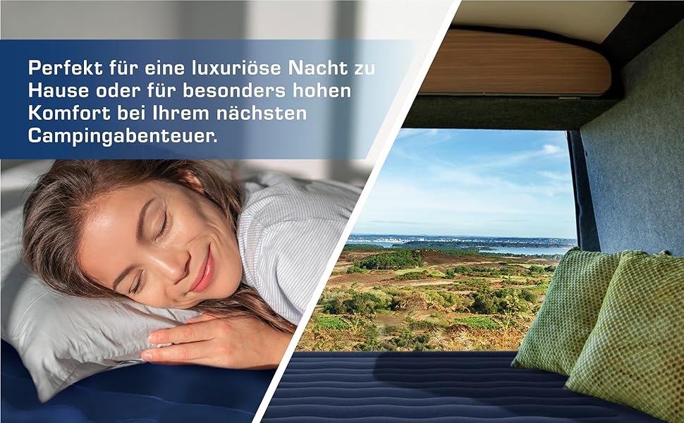 Надувне ліжко Active Era Luxus для 2 осіб з електричним насосом та інтегрованим подушками, 200 x 150 x 36.5 см - ідеально для кемпінгу та гостей