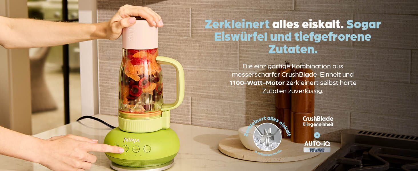 Блендер Ninja BlendBoss DB351EUBL з портативним стаканом: 3 автоматичні режими, блакитно-ягідний колір