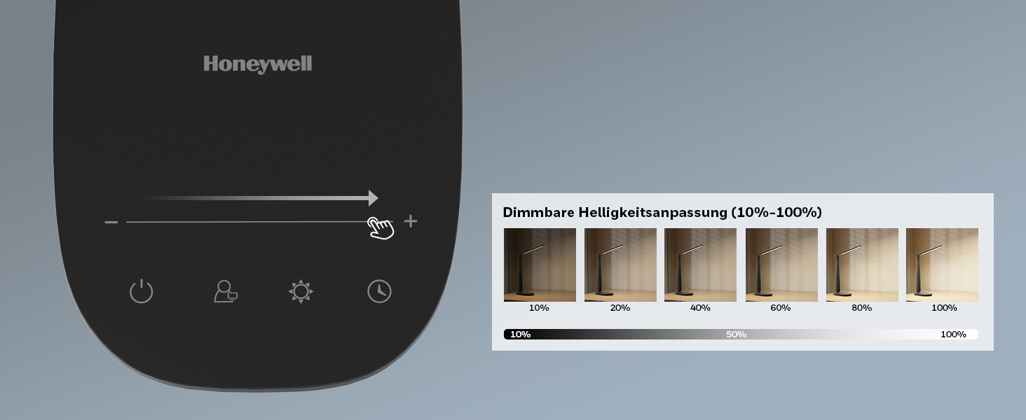 Світлодіодна настільна лампа Honeywell Sunturalux H2, з регулюванням яскравості, USB, сенсорний, 4 кольори, захист очей, чорний