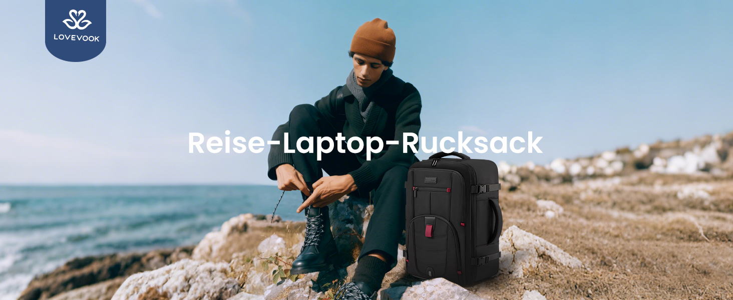 LOVEVOOK Рюкзак для ручної поклажі, дорожній рюкзак чоловічий/жіночий, 40л з відділенням для ноутбука, чорний, 45 x 32 x 20 см