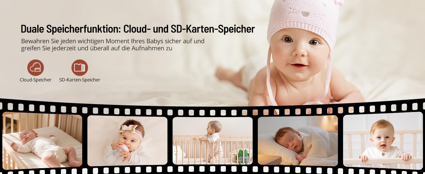 Відеоняня PARIS RHÔNE з 2 камерами, WiFi, 2K UHD, нічник, датчик руху/плачу, контроль температури та вологості, колискові