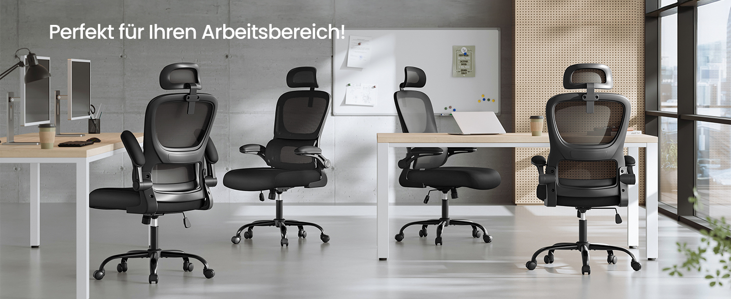 Офісне крісло SONGMICS з ергономічною підтримкою спини, сітчасте, з регульованою підголовником, для дому та офісу (чорний)