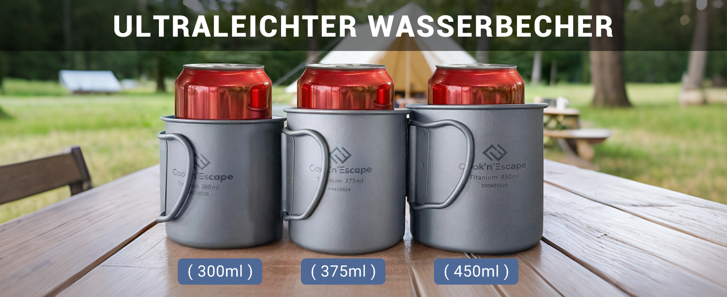Титанова чашка для кемпінгу COOK'N'ESCAPE Titan Becher 300 мл з кришкою та складною ручкою - легка, міцна, жаростійка для туризму, пікніка