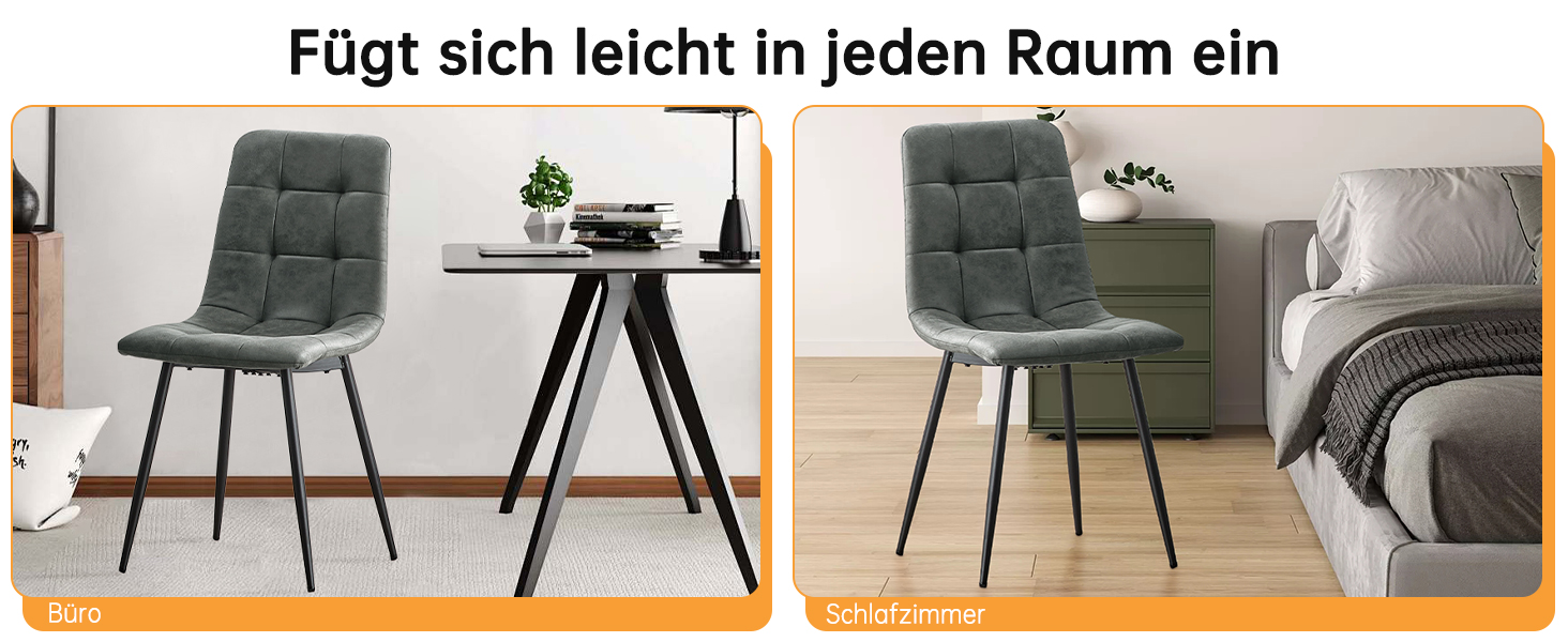 LEWE Комплект з 4-х обідніх стільців Esszimmerstühle - сучасні стільці для кухні та їдальні, з металевими ніжками та м'яким сидінням з технічної тканини, темно-сірий