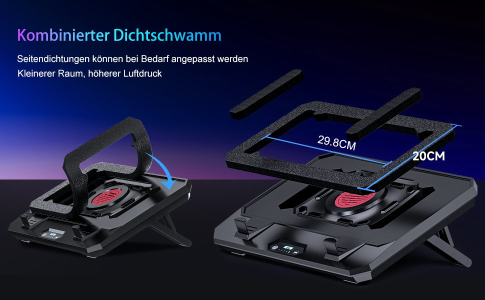 Охолоджувач для ігрового ноутбука IETS GT300 Turbo Cooling Pad, підставка з регульованим нахилом та повітряним фільтром для ноутбуків 10-17 дюймів (GT300B1)