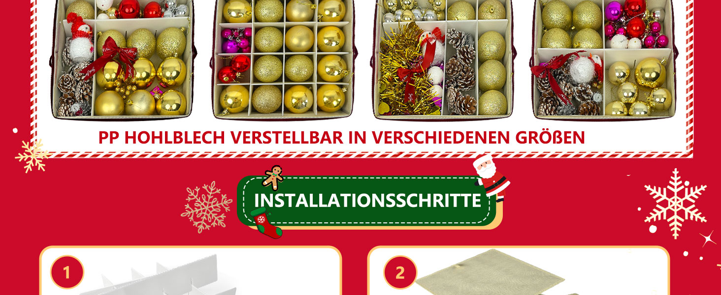 Коробка для зберігання новорічних кулічок з перегородками, 4 шт. Чорна коробка для прикрас на ялинку, органайзер для новорічних іграшок, складна, з ручками, для зберігання та штабелювання