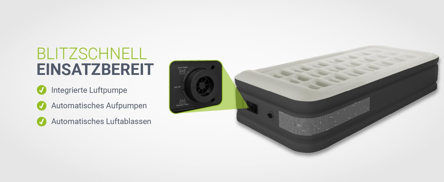 Надувний матрац Juskys самонадувний 150x200 см з вбудованим насосом - 2 місця, для гостей або кемпінгу, водонепроникний, блакитно-білий (сірий, одинарний)