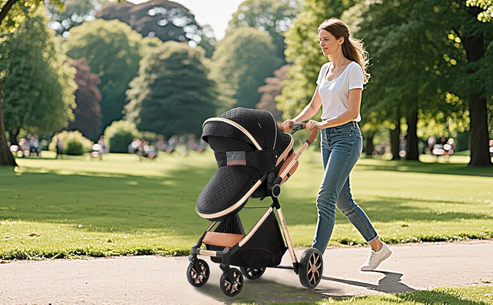 Дитяча коляска Reenborn 3 в 1, Buggy з двома режимами, алюмінієвий каркас, комплект з капюшоном, чорний (588 Black)