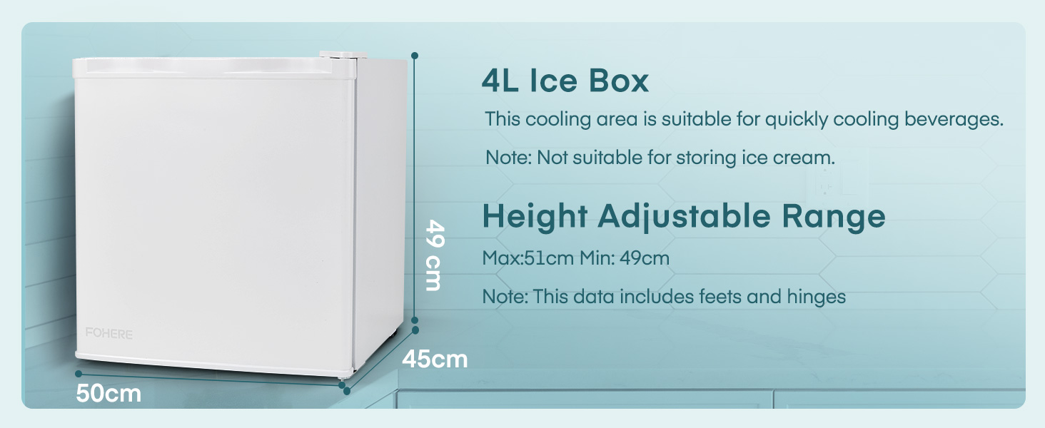 Міні-холодильник FOHERE 46L з відділенням для льоду | Компактний холодильник з регулюванням температури, енергозберігаючий, тихий | Ідеальний для офісу, кемпінгу та геймінгу | Змінний бік відкривання дверцят | Білий