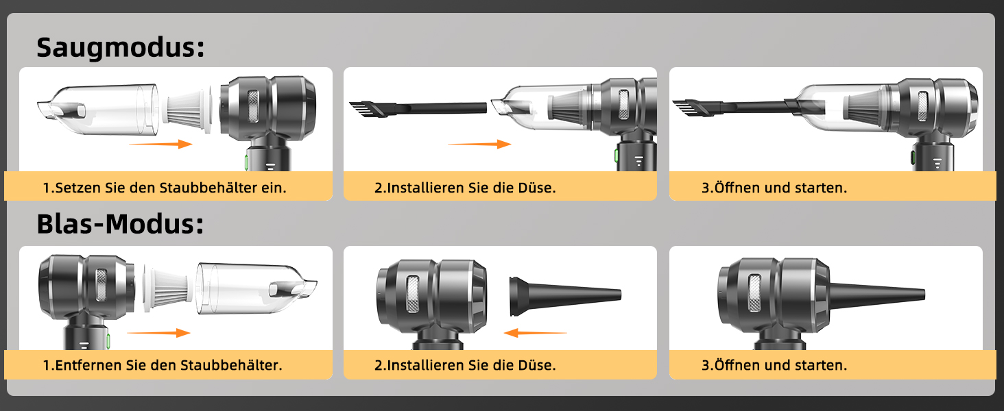 Акумуляторний ручний пилосос 26000Па 4-в-1 з безщітковим двигуном для авто, дому та шерсті тварин, 3 режими потужності, темно-сірий