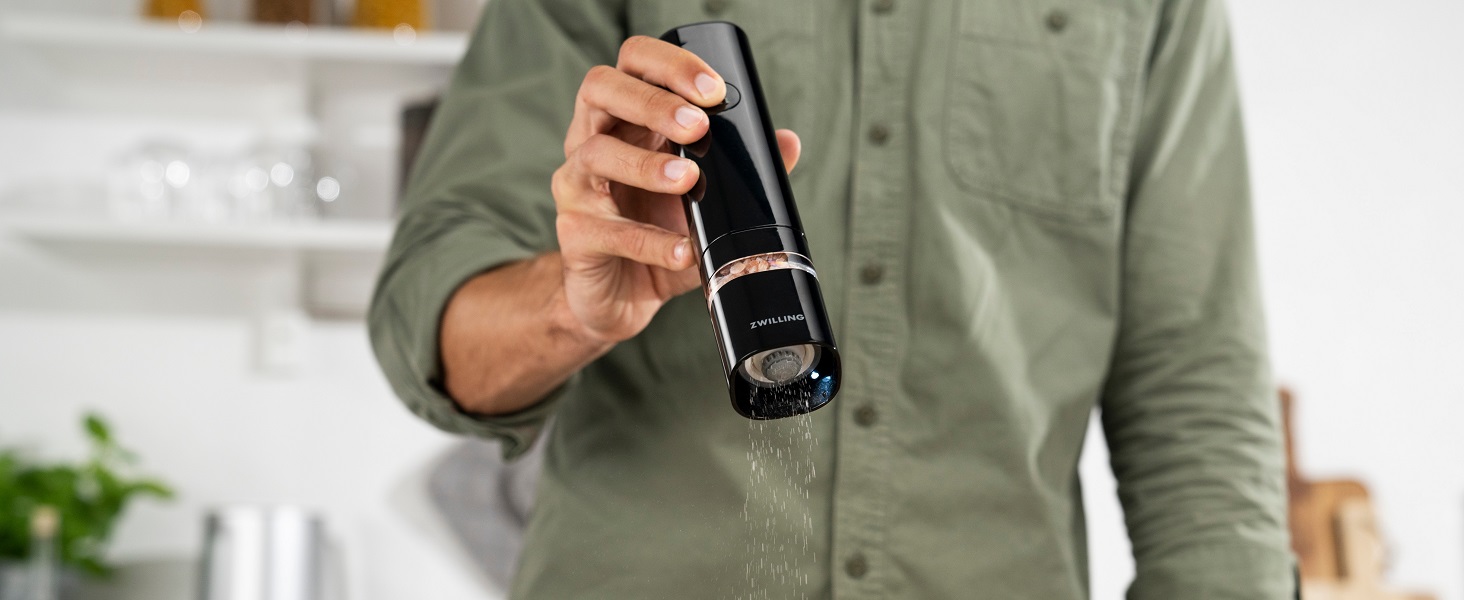 Електричні млини для солі та перцю ZWILLING Enfinigy, керамічний механізм, LED підсвічування, зарядка через USB, чорно-білий набір