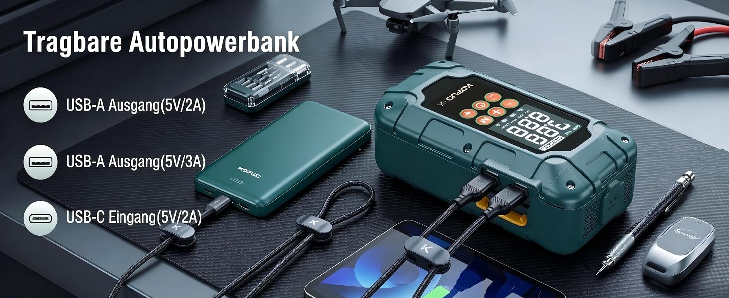 Пусковий пристрій (бустер) 7000A з компресором для автомобіля 12V, Powerbank, колір A-Зелений