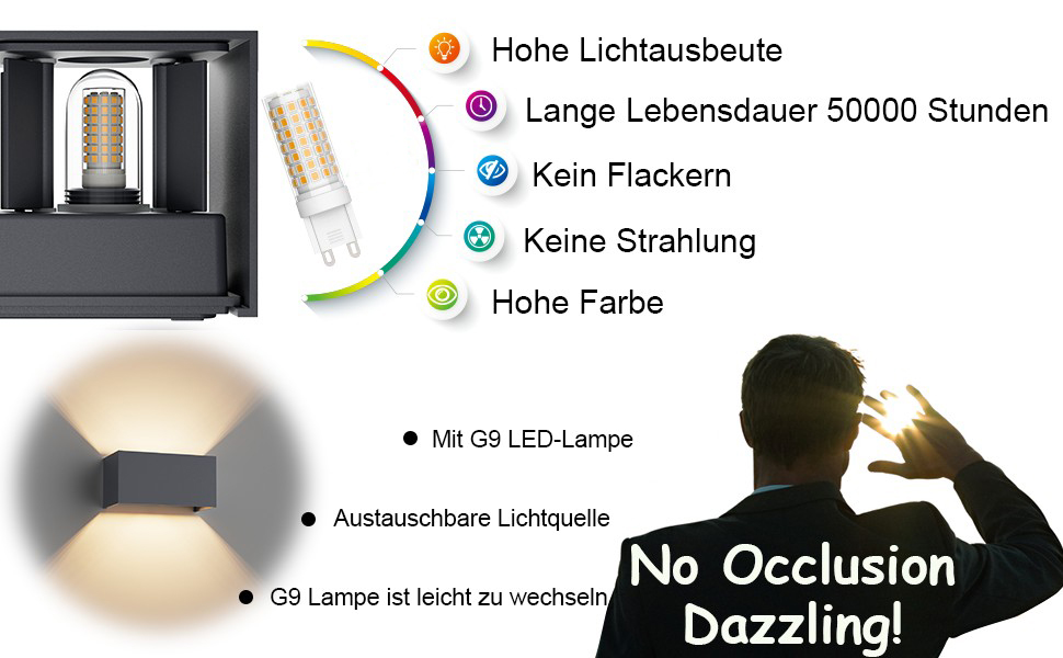 Стіна світильник Klighten вуличний LED 18W з лампою G9 (3000K, тепле біле світло), регульований кут нахилу, IP54, антрацит RAL 7016 для дому та саду