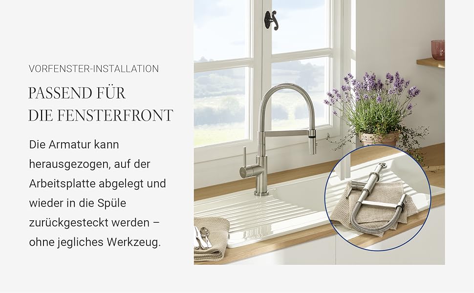 Змішувач кухонний Villeroy & Boch Steel Expert Compact, чорний матовий, з висувним гусаком та перемикачем, висота 147мм