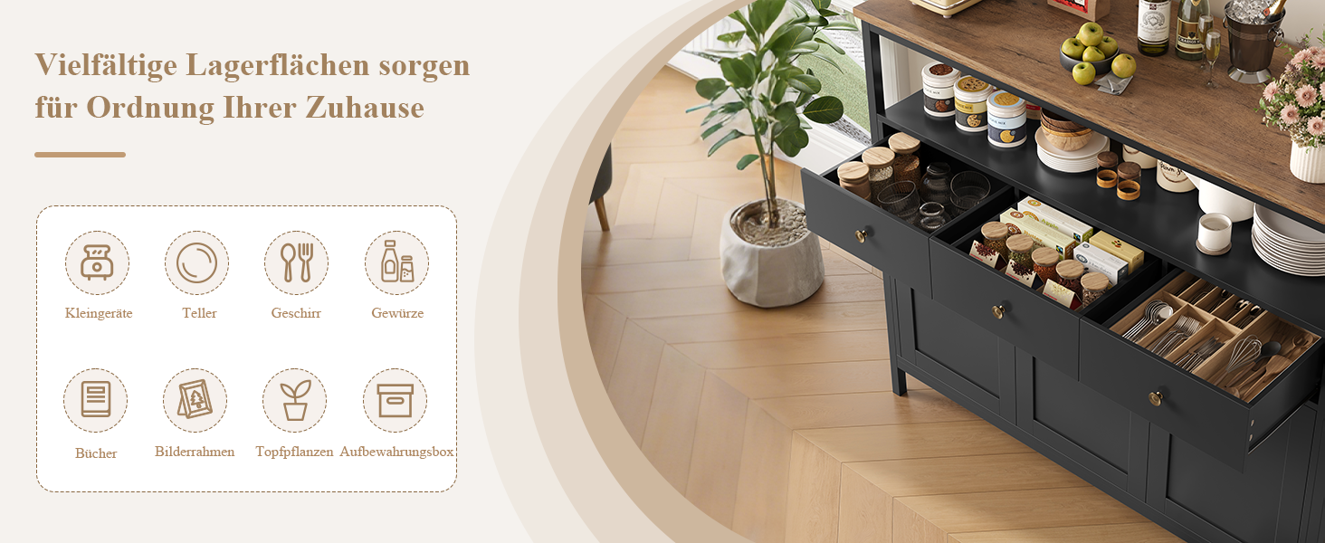 FirFurd Комод-тумба у вітальню, кухню, їдальню. Білий комод з 3 висувними ящиками та 3 дверцятами, регульована полиця, 108x38x98,5 см