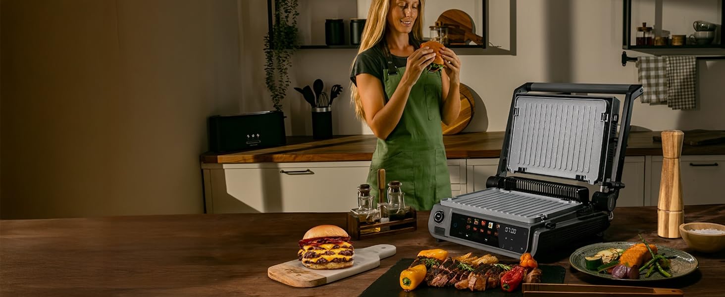 Електричний контактний гриль Cecotec Rock'nGrill 2200 Dual, 2000 Вт, розкладний на 180°, Smash-функція, 29x23 см