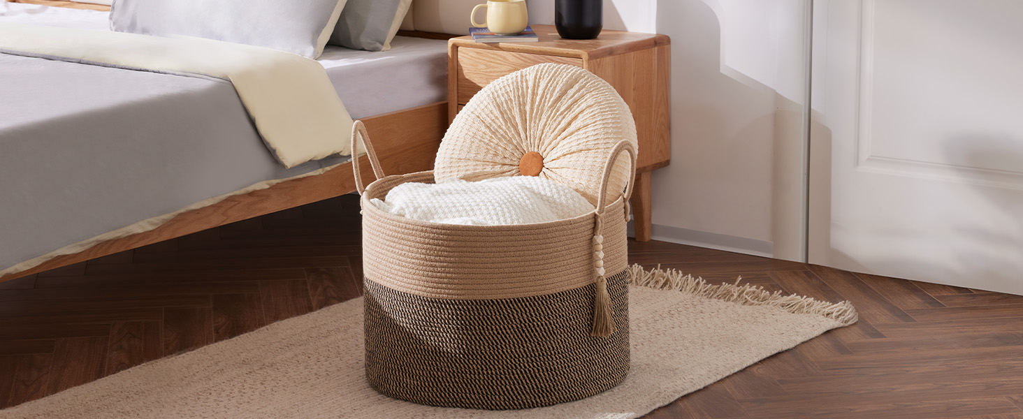 Кошик для білизни YOUDENOVA плетіний великий 65L, 50x33 см (жутовий & чорний)