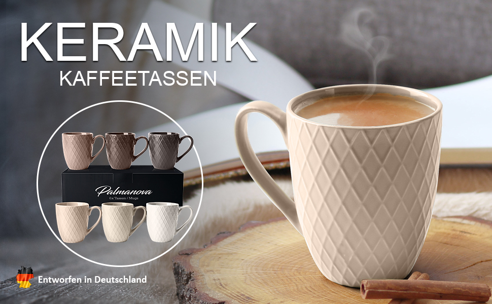 Набір кавових чашок Miamio Palmanova (бежевий) – 6 шт, 400 мл – сучасна кераміка, матова поверхня