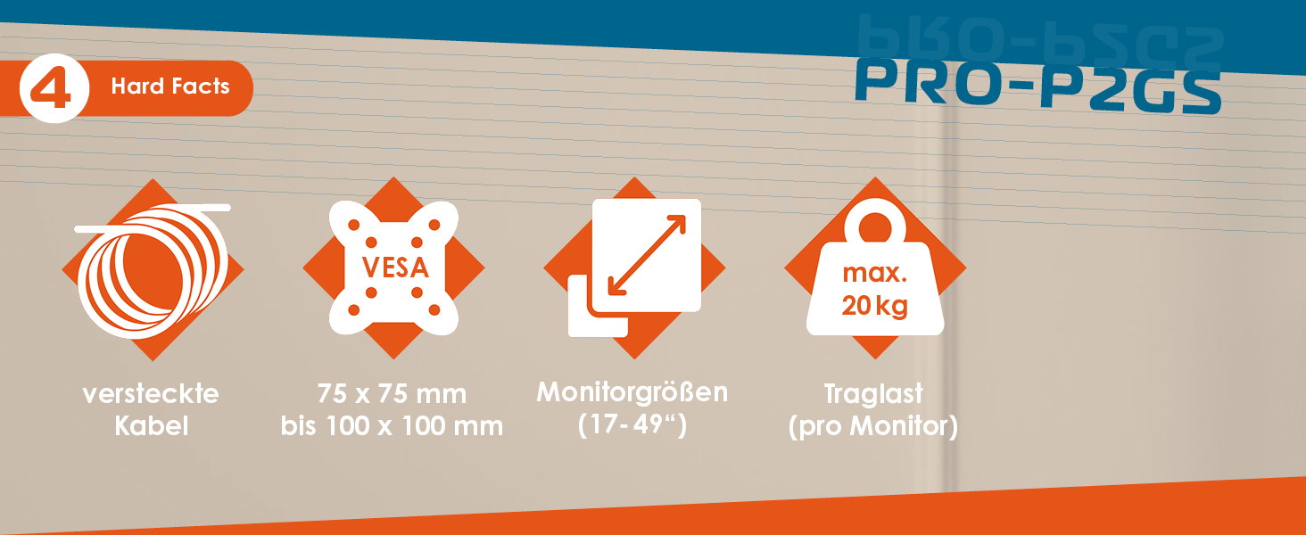 Кріплення для монітора Xantron® ECO-E62: 2 монітори (17-32 дюйми), VESA 75x75 & 100x100, для плоских та вигнутих моніторів, з монтажним комплектом