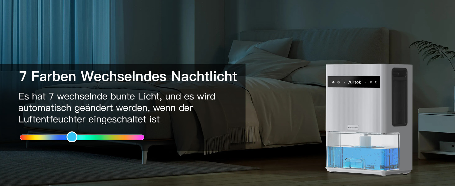 Електричний осушувач повітря Airtok 3000 мл, для спальні та підвалу, з таймером та автоматичним відключенням, 7 кольорів підсвічування
