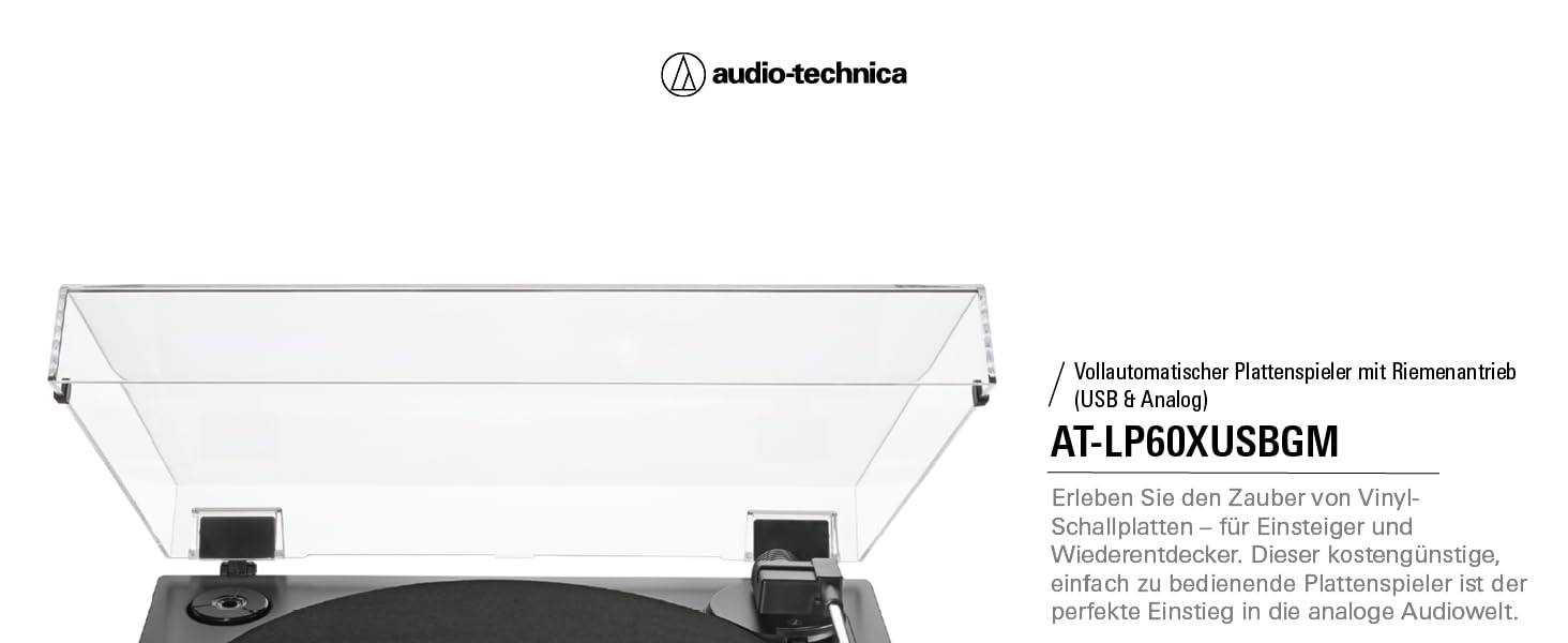 Програвач вінілу Audio-Technica LP60XBTBK, автоматичний, Bluetooth, USB, сірий, ремінний привід