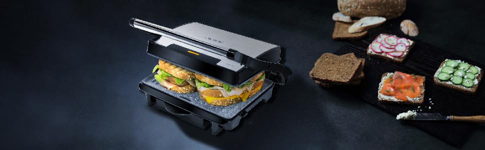 Електрогриль Cecotec Rock'nGrill 1500 Rapid з каменем RockStone, регульованою кришкою, збирачем жиру, 1500 Вт, нержавіюча сталь