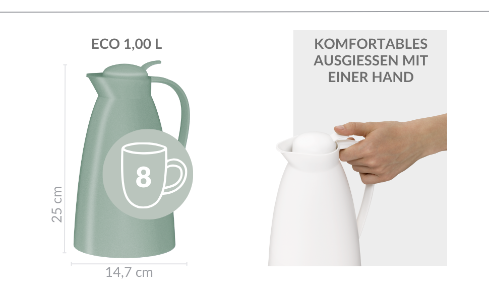 Термос Alfi ECO 1.0л, темно-сірий, з термоізоляційним скляним вкладишем, з кришкою-поворотом та зручною кнопкою, для однієї руки, ідеальний для кави та чаю, без BPA