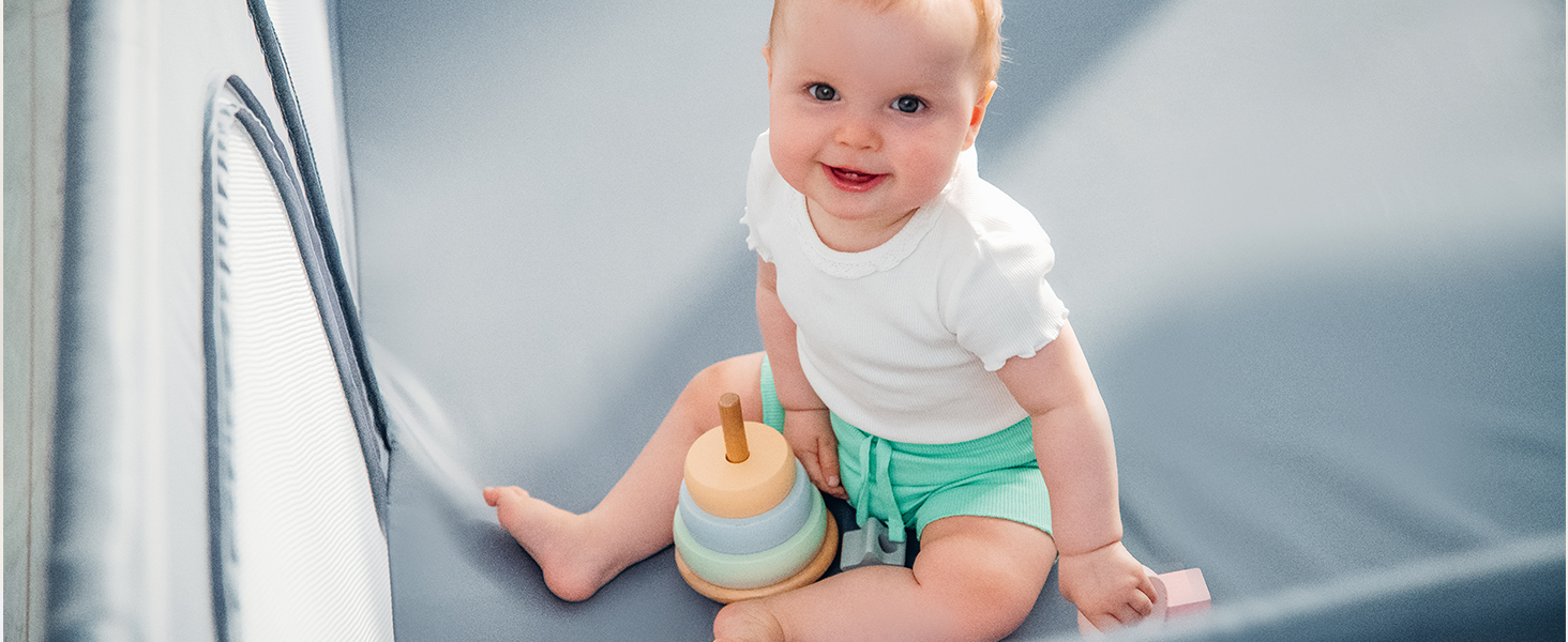 Дитячий манеж LIONELO WILLOW Beige XL, 187x207x68 см - велика площа, сітчасті стінки