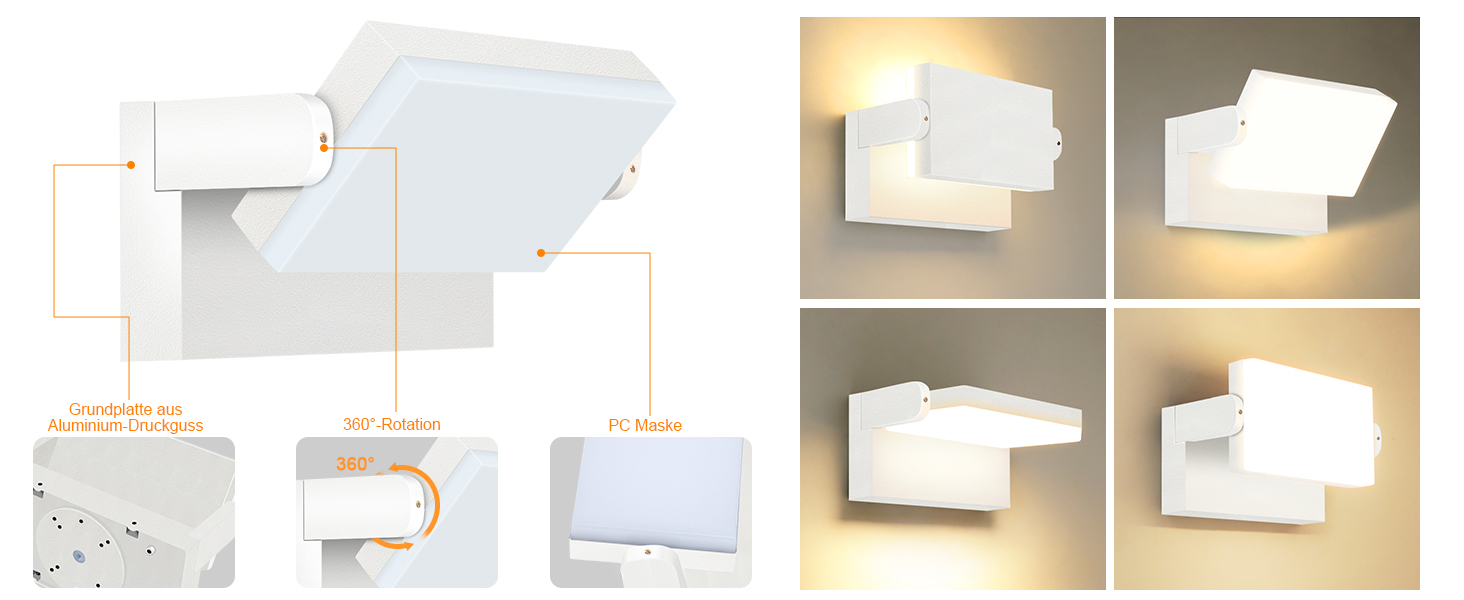 Стіна LED-світильник Kingwen 40W, зовнішній та внутрішній, поворотна панель 360°, водонепроникний IP65, тепле біле світло 3000K, чорний, для гаража та тераси