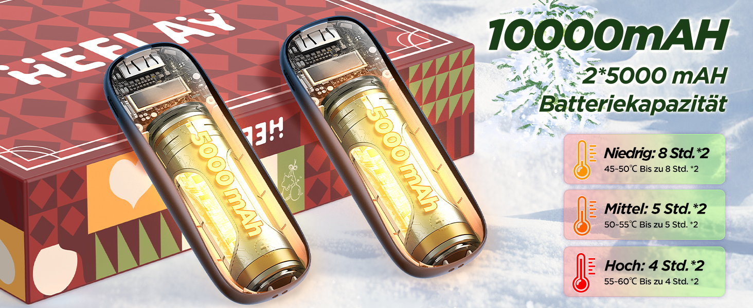 Електричні грілки для рук 10000mAh, 2 шт. [Коробка подарунків на Різдво] Повторно використовувані грілки для рук USB, зимовий подарунок, для хворих на синдром Рейно, для активного відпочинку, ігор, Powerbank, блакитні