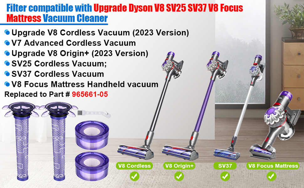 Змінний фільтр Erinice SV25 для акумуляторного пилососа Dyson V8 V7 Advanced V8 Origin Фільтр пилососа SV37 V8 Фільтр для матраца Dyson V8 Focus, замінює на частину 965661-01 & 965661-01