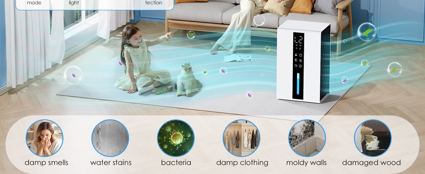 Електричний осушувач повітря з баком для води - 3 швидкості, 2 режими, таймер 48H, авто-стоп, захист від замерзання, для спальні та ванної кімнати (1800 мл)