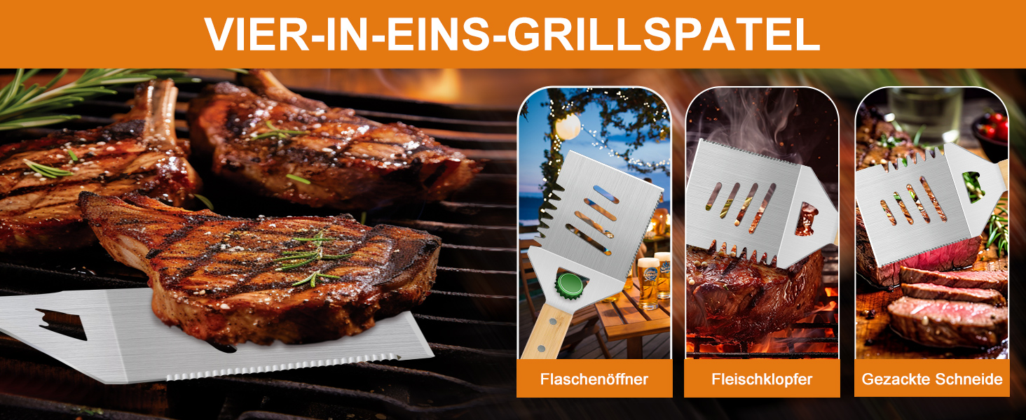 Набір барбекю Papa Geschenke: 4 шт. з нержавіючої сталі, аксесуари для гриля, подарунок для чоловіків, день народження, преміум-якість, набір інструментів для гриля в кейсі для саду та кемпінгу