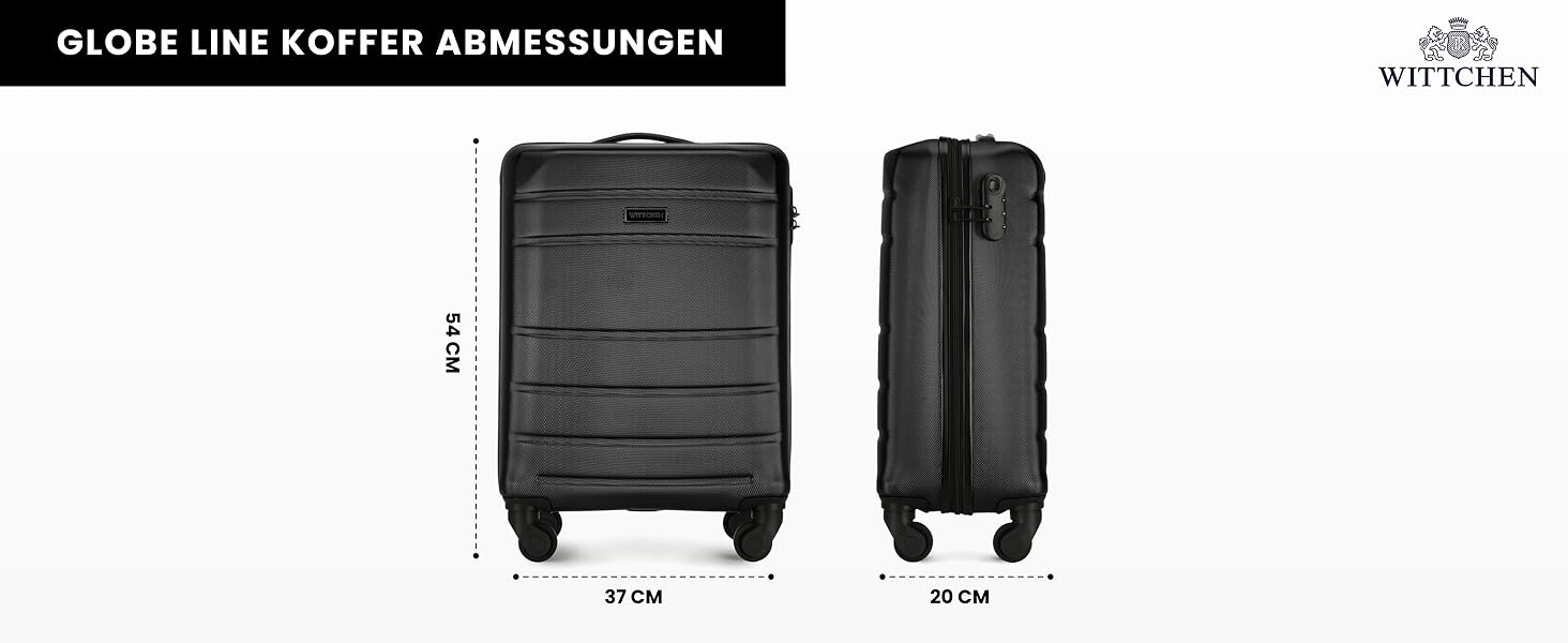 Чемодан для косметики/ручної поклажі WITTCHEN Globe Line | ABS, кодовий замок, 25 x 33 x 16,5 см, чорний | Підходить для Lufthansa, Eurowings, Ryanair, Condor, Discover Airlines