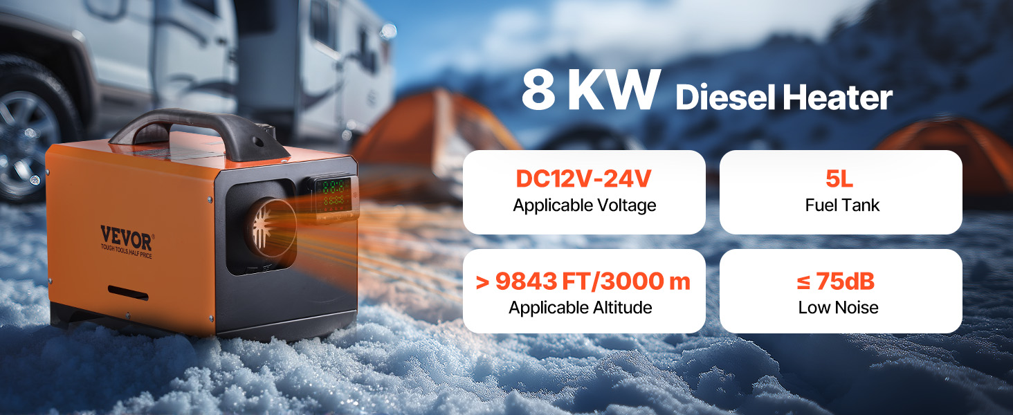 Електрична дизельна піч опалення VEVOR 12V 5-8kW з LCD-дисплеєм, пультом дистанційного керування та Bluetooth-APP (базова модель)