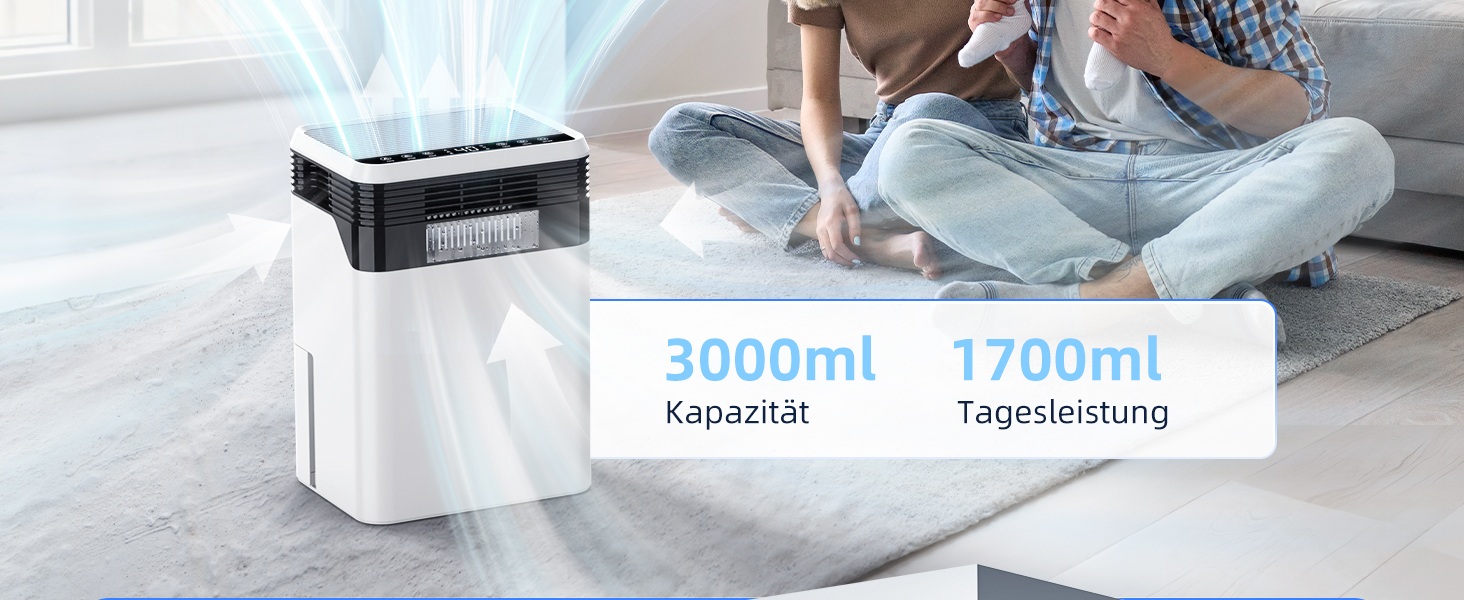 Поглинач вологи Luftentfeuchter 3000 мл електричний: автоматичне розморожування, 3 режими, нічний режим, 33 дБ, таймер 24 год, дисплей вологості, портативний для спальні, ванної кімнати (білий)