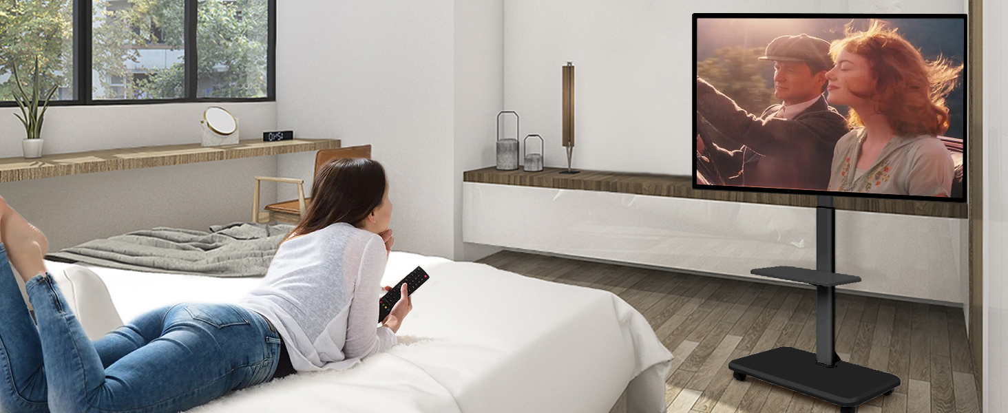 Мобільний телевізійний тумба Hellsehen для LED/LCD/OLED TV 32-70 дюймів (до 45.4 кг), чорна, з регулюванням висоти та фіксаторами коліс